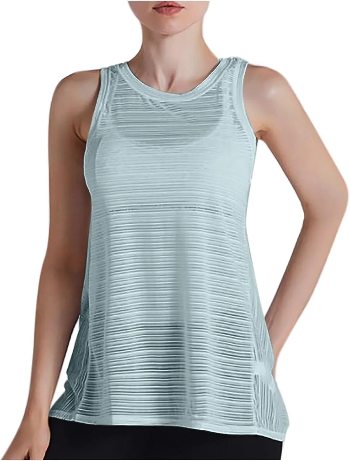 Workout Tank Tops for Women Summer Mesh Hollow Out Crew Neck Sleeveless Shirts Casual Fashion Yoga Quick Dry Blouse