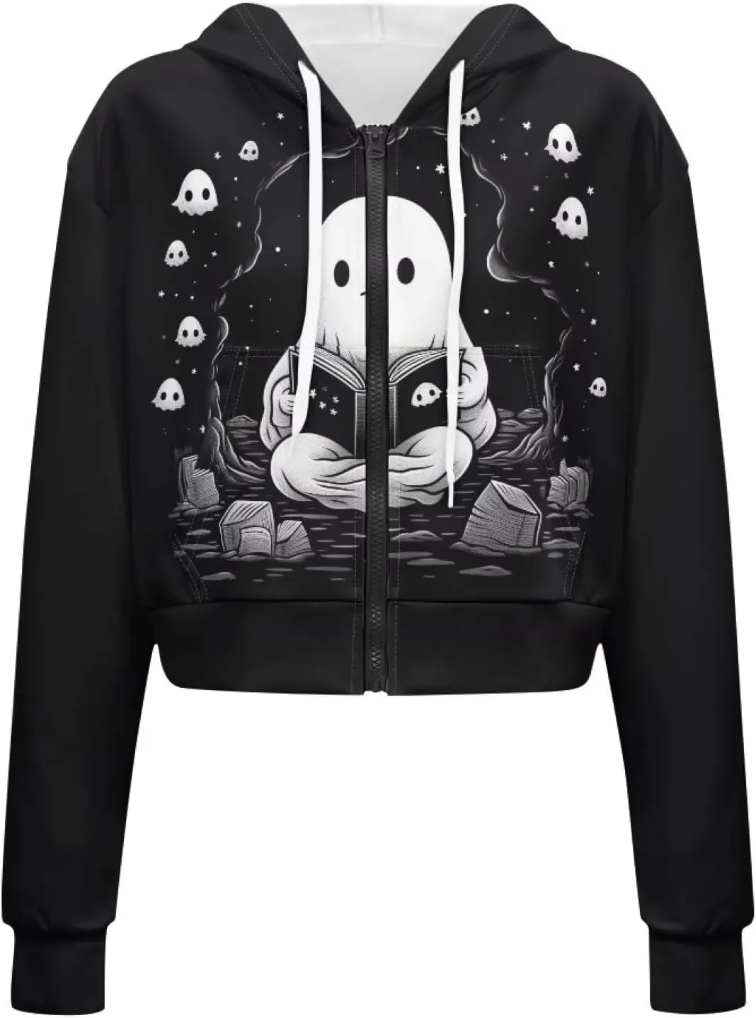 Xhuibop Zip Up Hoodies for Womens Y2K Crop Hoodies Sweatshirt Oversized Jackets