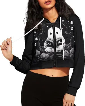 Xhuibop Zip Up Hoodies for Womens Y2K Crop Hoodies Sweatshirt Oversized Jackets