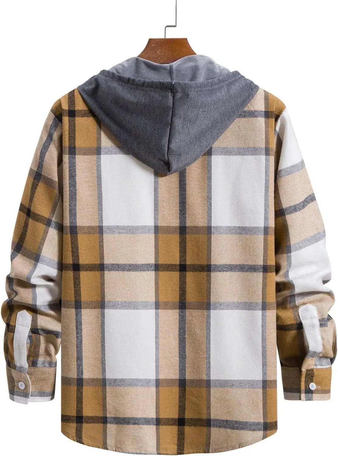 Ymosrh Men's Shirts with Hoods Plaid Shirts Jacket Casual Long Sleeve Button Down Lightweight Hooded Shirt, M-2XL