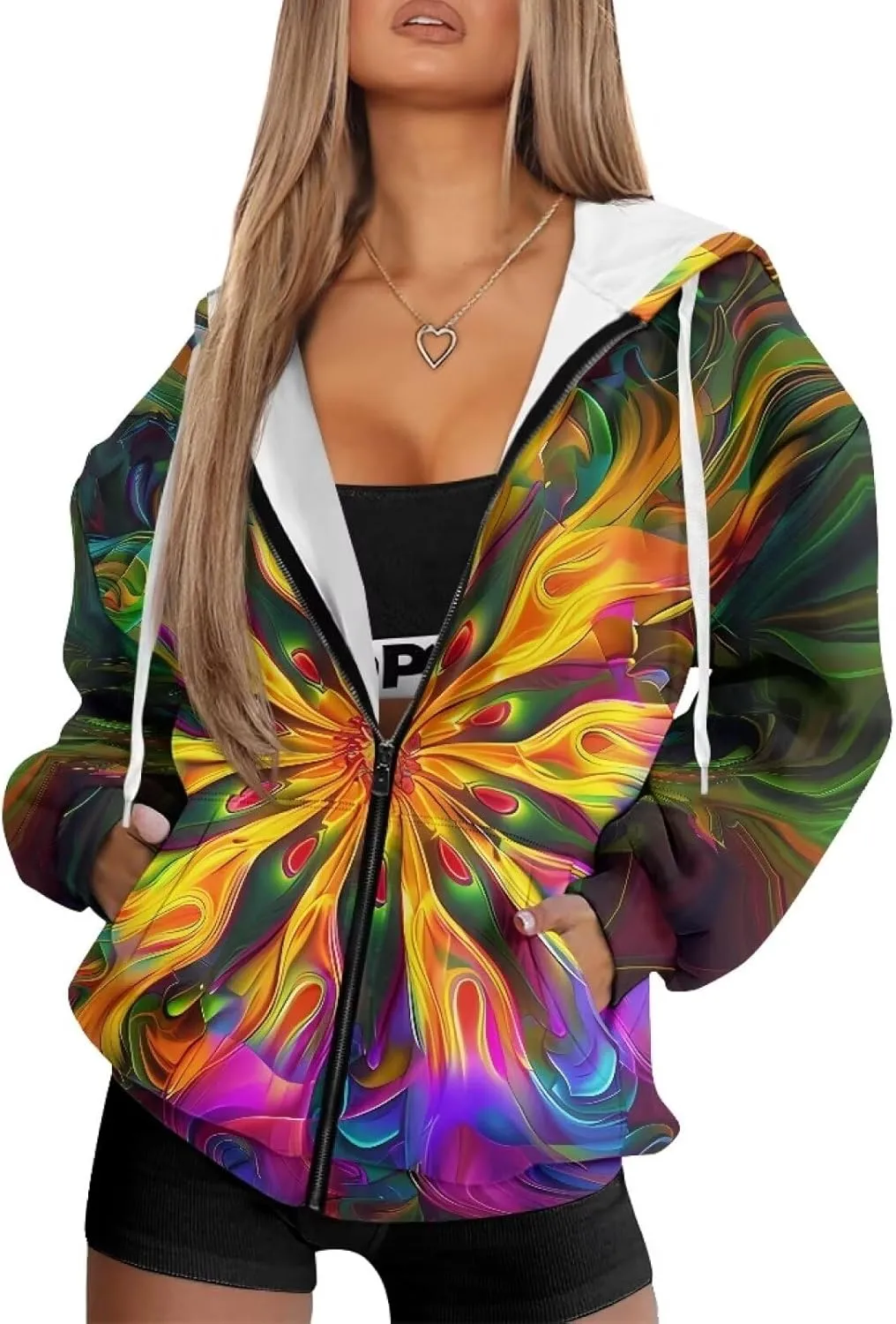 Ystardream Casual Zip Up Hoodies for Women Crewneck Sweatshirts Trendy XS-XL
