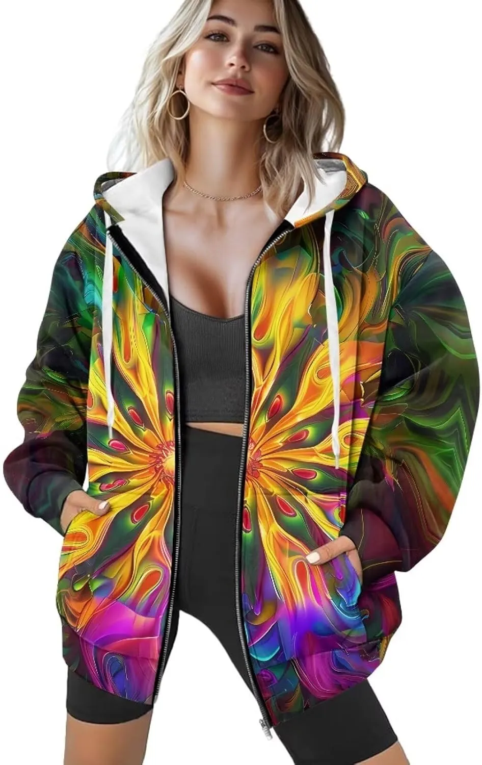 Ystardream Casual Zip Up Hoodies for Women Crewneck Sweatshirts Trendy XS-XL