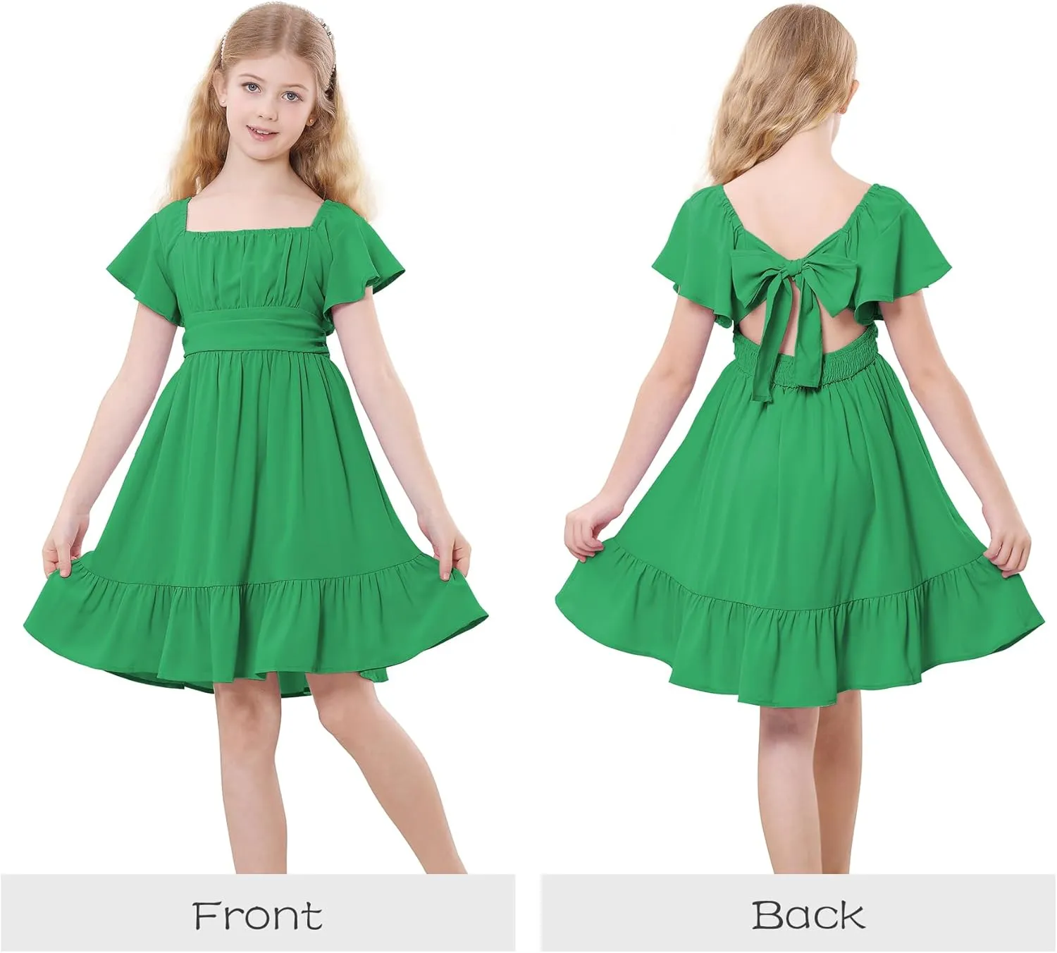 Zando Girls Dresses Tie Back Dress for Girls Ruffle Short Sleeve Dresses Tween Kids Off Shoulder Junior Dress 6-16 Years