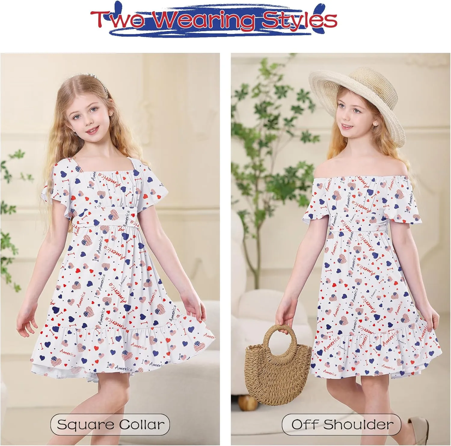 Zando Girls Dresses Tie Back Dress for Girls Ruffle Short Sleeve Dresses Tween Kids Off Shoulder Junior Dress 6-16 Years