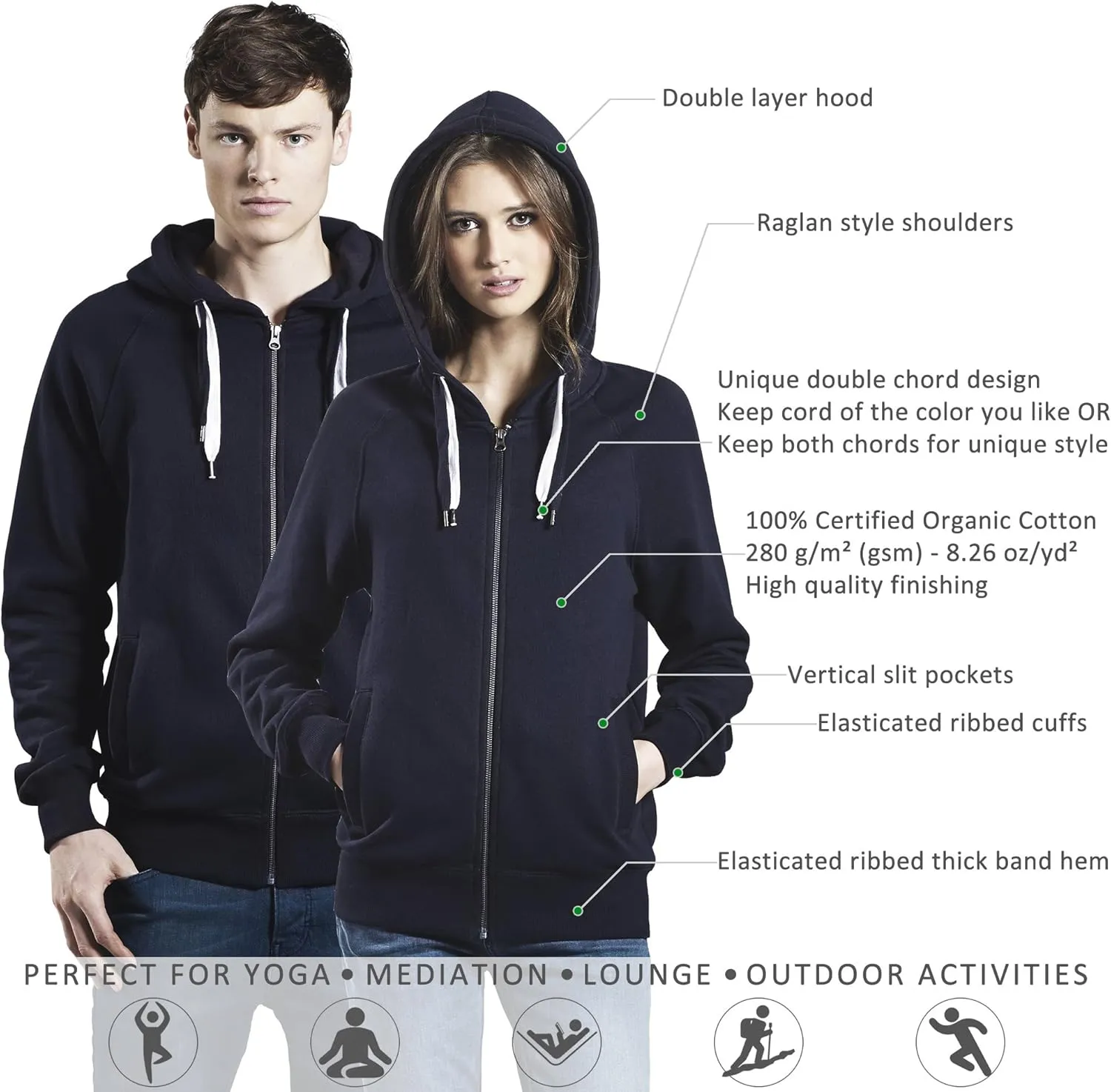 Zip Up Hoodies for Men - Fleece Jacket - Mens Zipper Cotton Hooded Sweatshirt