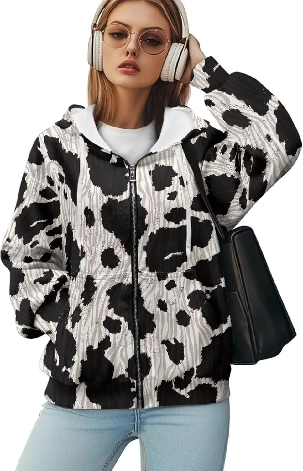 Zip Up Hoodies for Women Lightweight Hooded Jacket Oversized Sweatshirt with Pocket