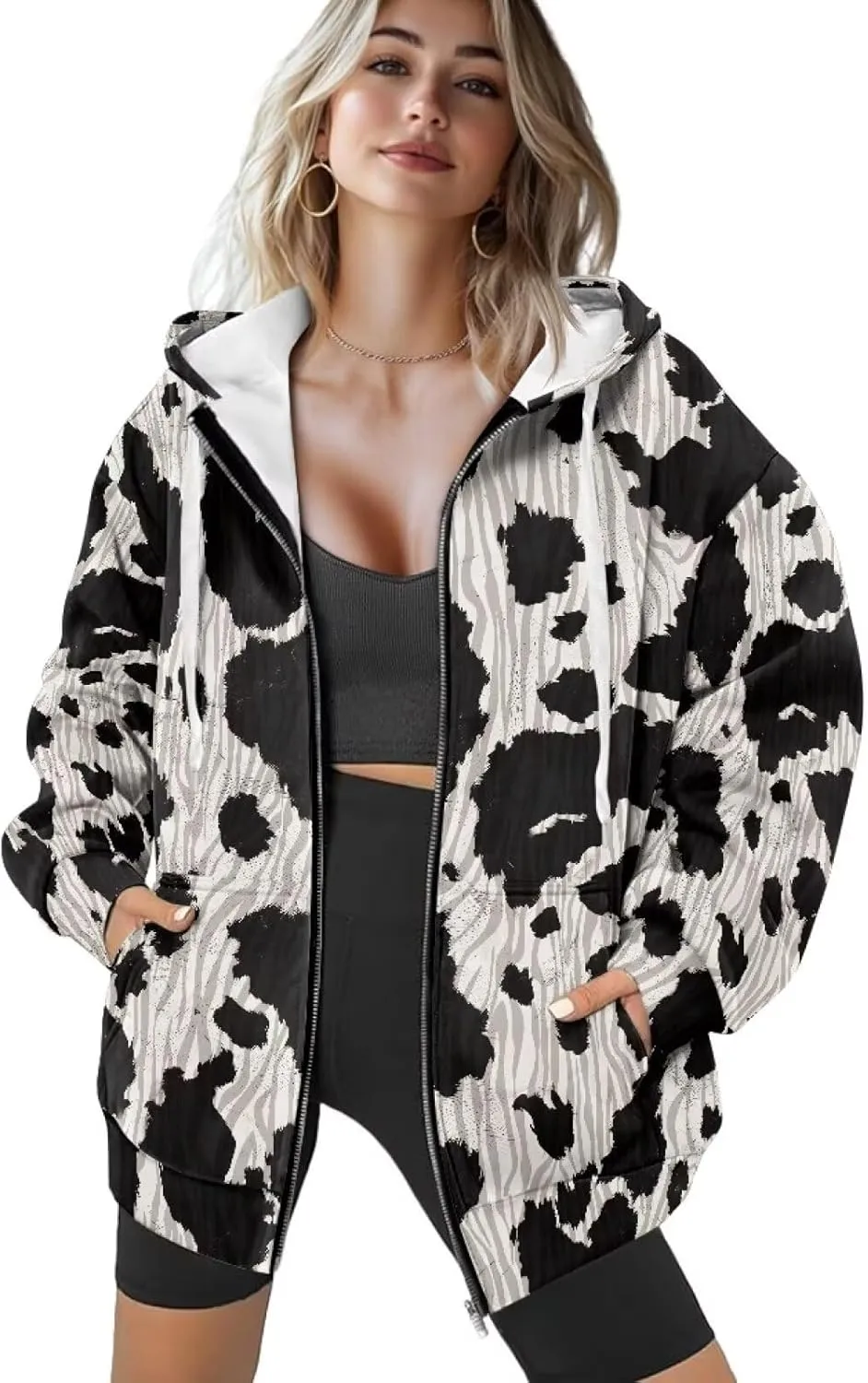 Zip Up Hoodies for Women Lightweight Hooded Jacket Oversized Sweatshirt with Pocket