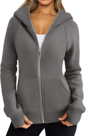 Zip Up Hoodies for Women Oversized Lightweight Fleece Jacket Long Sleeve Hooded Sweatshirt Y2K Fall Winter Clothes