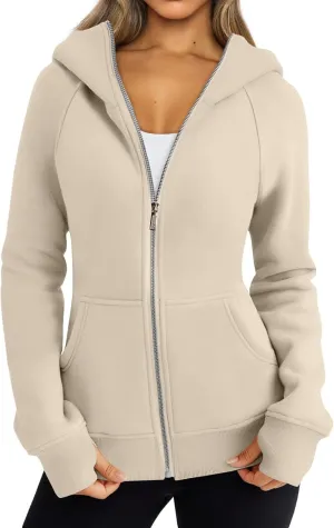 Zip Up Hoodies for Women Oversized Lightweight Fleece Jacket Long Sleeve Hooded Sweatshirt Y2K Fall Winter Clothes