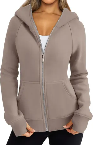 Zip Up Hoodies for Women Oversized Lightweight Fleece Jacket Long Sleeve Hooded Sweatshirt Y2K Fall Winter Clothes