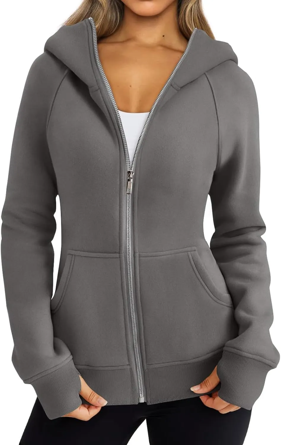 Zip Up Hoodies for Women Oversized Lightweight Fleece Jacket Long Sleeve Hooded Sweatshirt Y2K Fall Winter Clothes