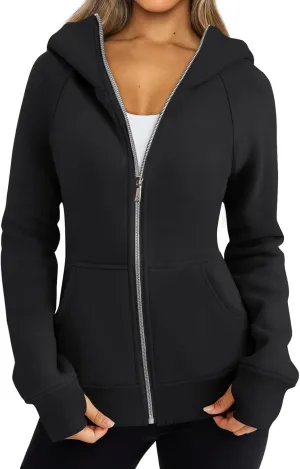 Zip Up Hoodies for Women Oversized Lightweight Fleece Jacket Long Sleeve Hooded Sweatshirt Y2K Fall Winter Clothes