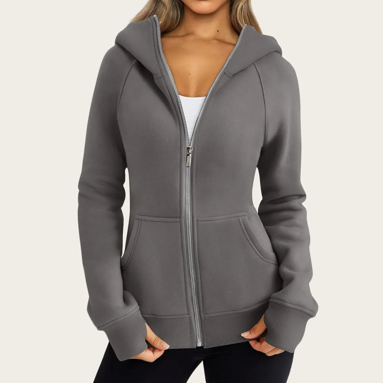 Zip Up Hoodies for Women Oversized Lightweight Fleece Jacket Long Sleeve Hooded Sweatshirt Y2K Fall Winter Clothes