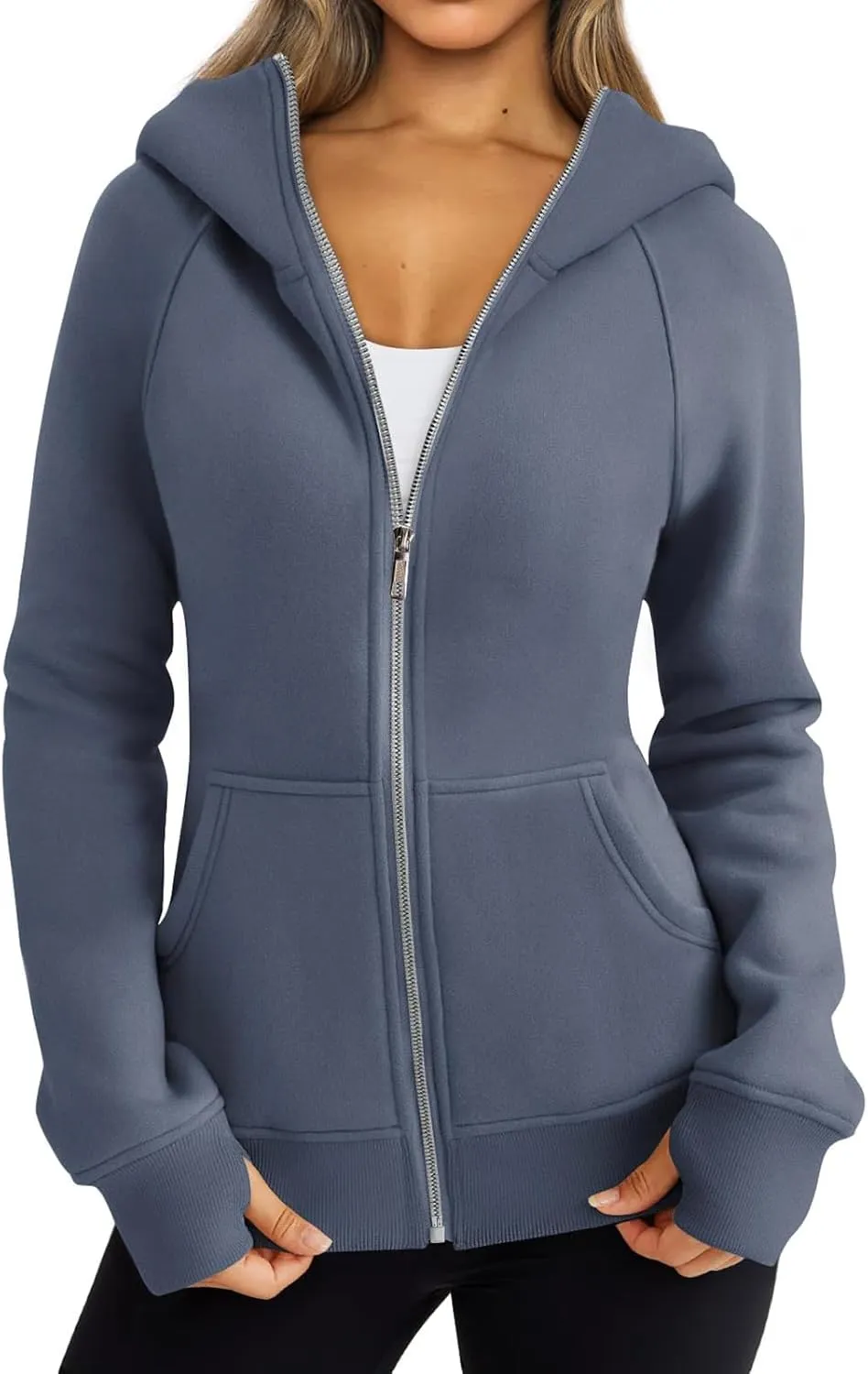 Zip Up Hoodies for Women Oversized Lightweight Fleece Jacket Long Sleeve Hooded Sweatshirt Y2K Fall Winter Clothes