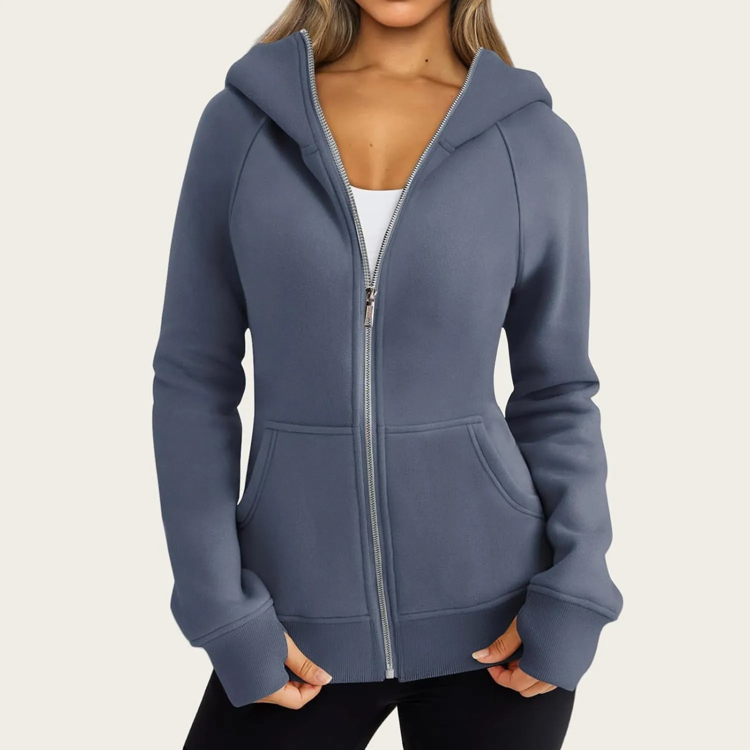 Zip Up Hoodies for Women Oversized Lightweight Fleece Jacket Long Sleeve Hooded Sweatshirt Y2K Fall Winter Clothes